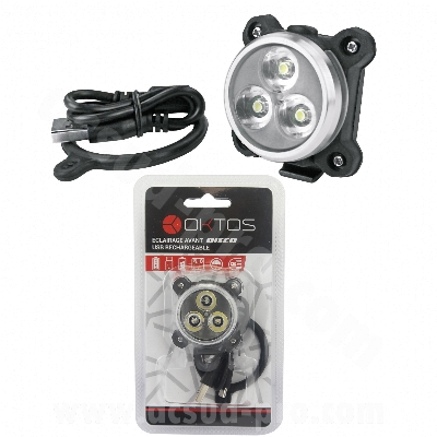 Éclairage avant OKTOS – 120 lumens, recharge USB, fixation universelle