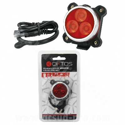 Feu arrière OKTOS – rechargeable USB, 120 lumens, fixation universelle, 8 modes