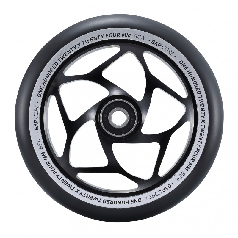 Roues Blunt Gap Core 120 mm pour trottinette freestyle avec roulements ABEC 9 et noyau ajouré aluminium