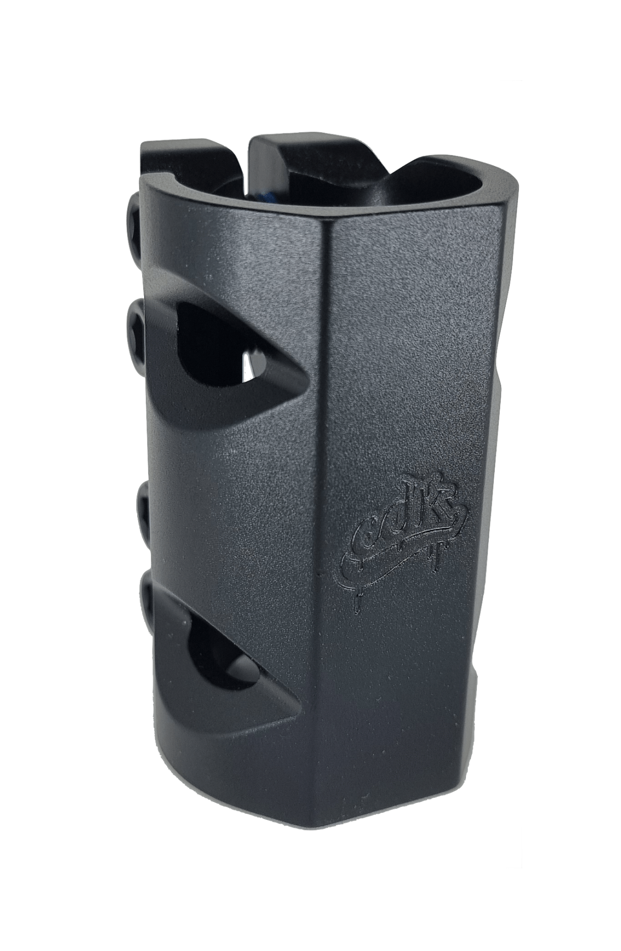 Collier de serrage SCS trottinette freestyle CDK en aluminium avec vis M8, compatible 31.8 et 34.9 mm, coloris noir chrome brut