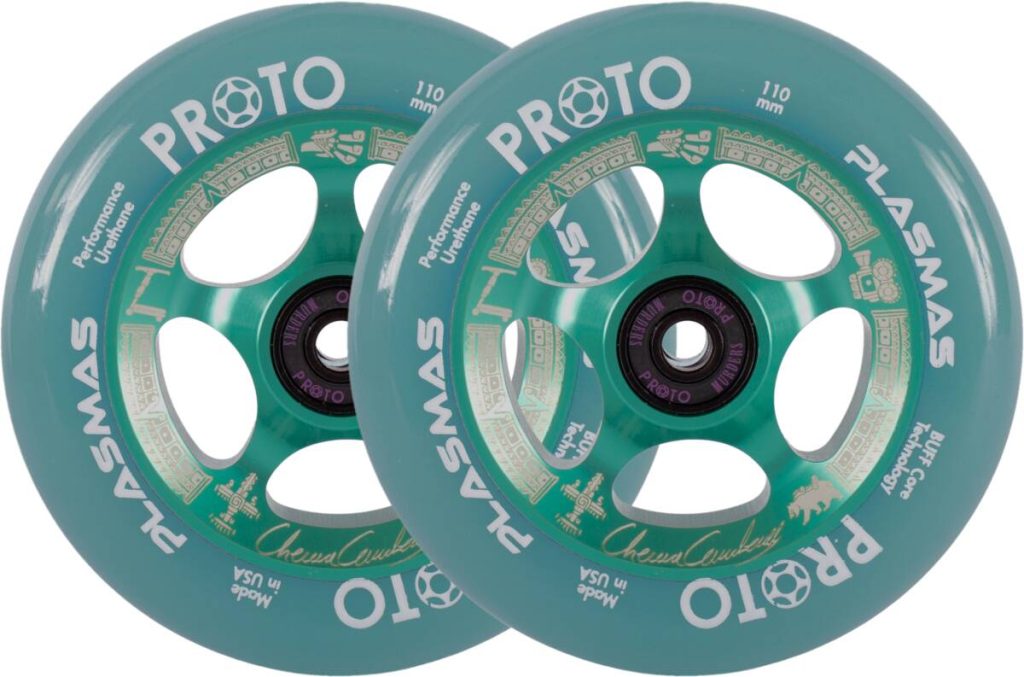 Roue Proto Plasma 110 mm transparente, avec noyau à rayons en aluminium et gomme ultra adhérente. Signature Chema Cardenas. Pack de 2 roues.