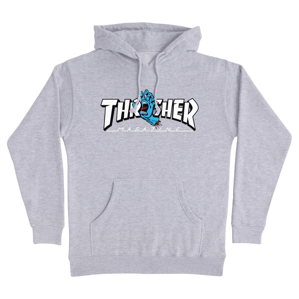 SANTA CRUZ SWEAT THRASHER SCREAMING LOGO HOOD GREY HTHR