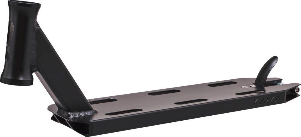 Deck Longway Kaiza S+ pour trottinette freestyle, ultra léger, découpes allégées, vis et axe en titane, idéal pour les tricks en park.