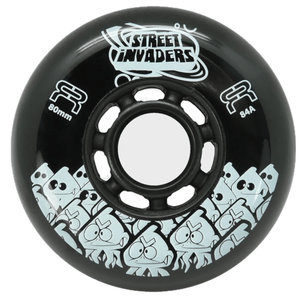 roue de roller noire en gomme pour les roller en ligne Street Invader II 68mm/84a