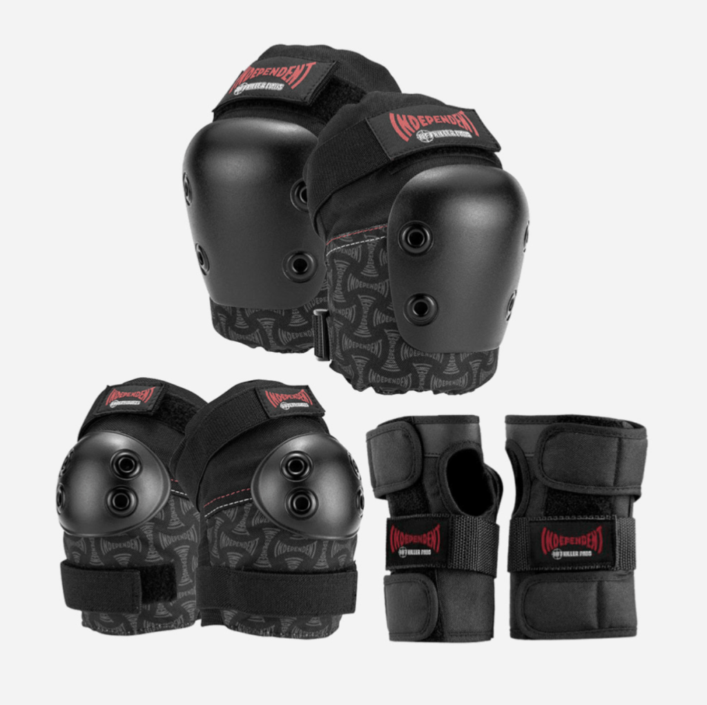 pack de protections pour les genoux coudes et poingets noires de chez 187 Independent Killer Pads Jr Six Pack Set Black