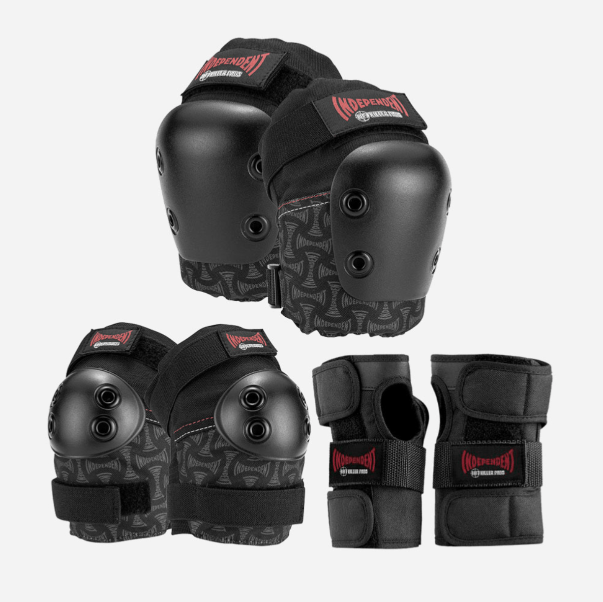 187 Independent Killer Pads Jr Six Pack Set Black pack de protections pour les genoux coudes et poingets noires de chez 187 Independent Killer Pads Jr Six Pack Set Black