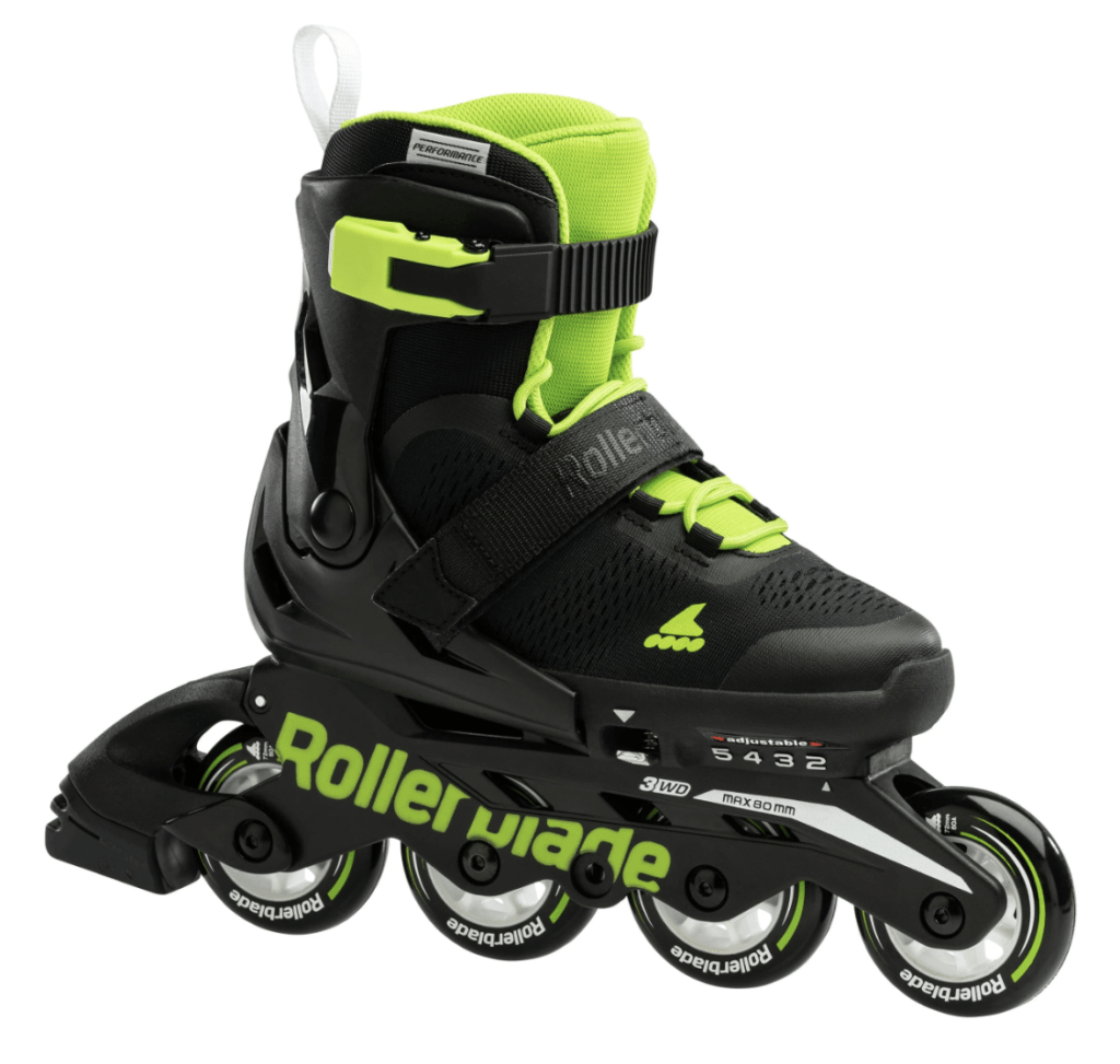 roller enfant extensible noir et vert avec 4 roues