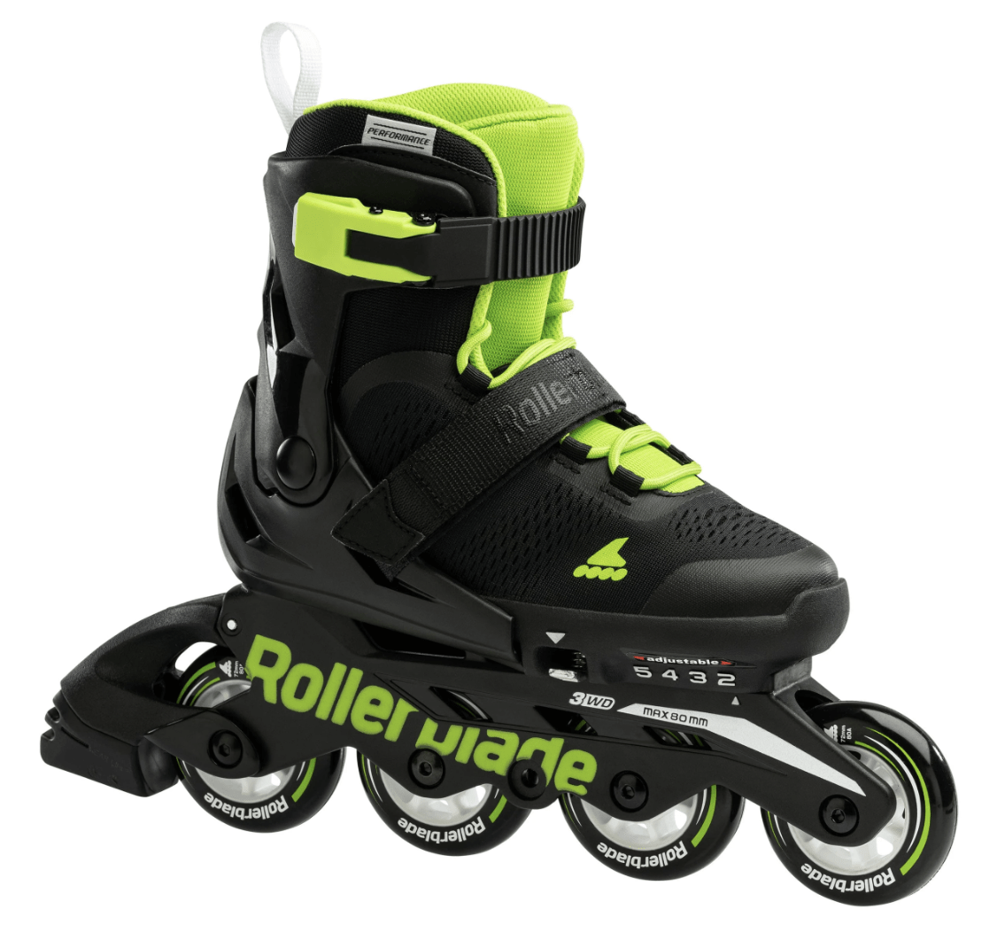 MICROBLADE_NOIR_VERT roller enfant extensible noir et vert avec 4 roues