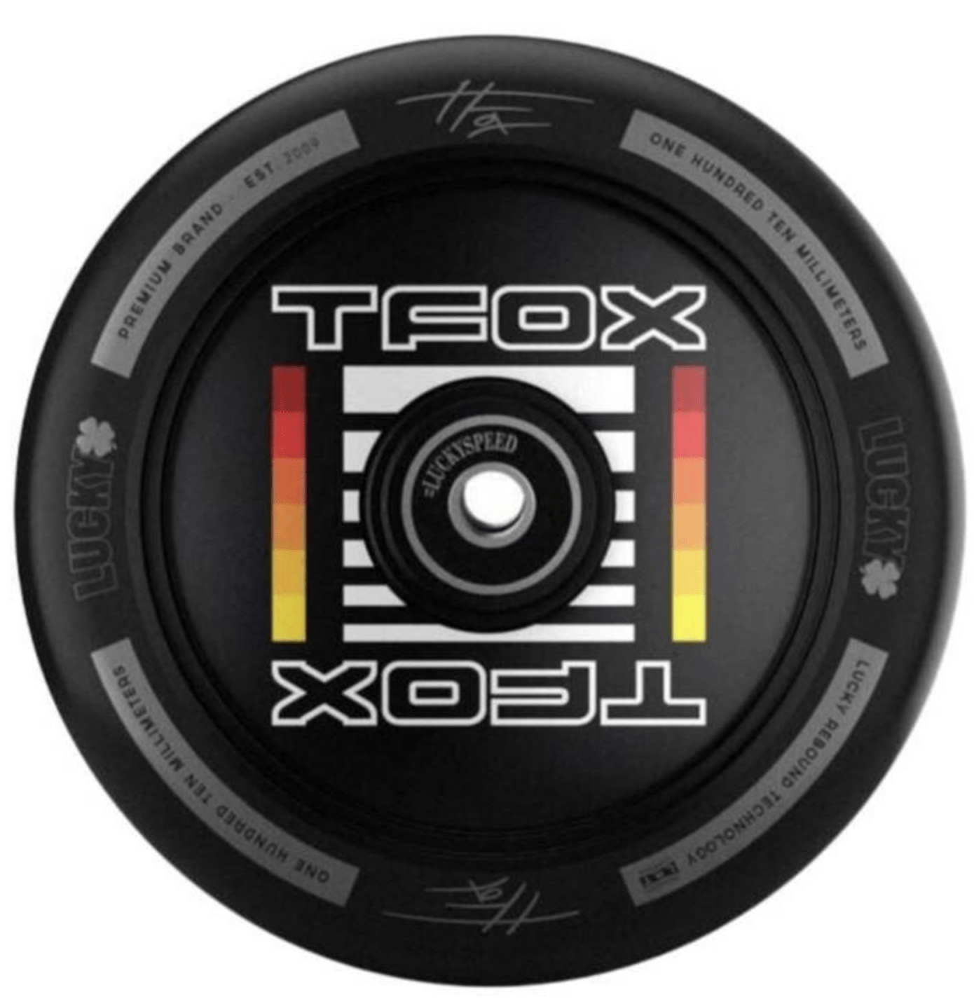 Roue Lucky TFOX 110 mm pour trottinette freestyle, uréthane haute performance et noyau creux en aluminium