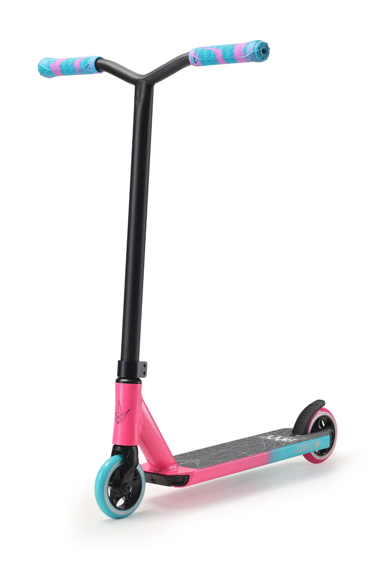 One S3 Pink Teal Angle 2 ENVY Trottinette freestyle enfant ONE Series 3, modèle débutant robuste avec roues 110 mm, guidon en acier et deck aluminium, idéale de 5 à 9 ans.